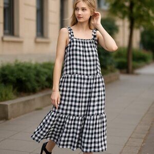 NWOT OLD NAVY Sleeveless Gingham Tiered Ruffle-Trimmed Midi Swing Dress
